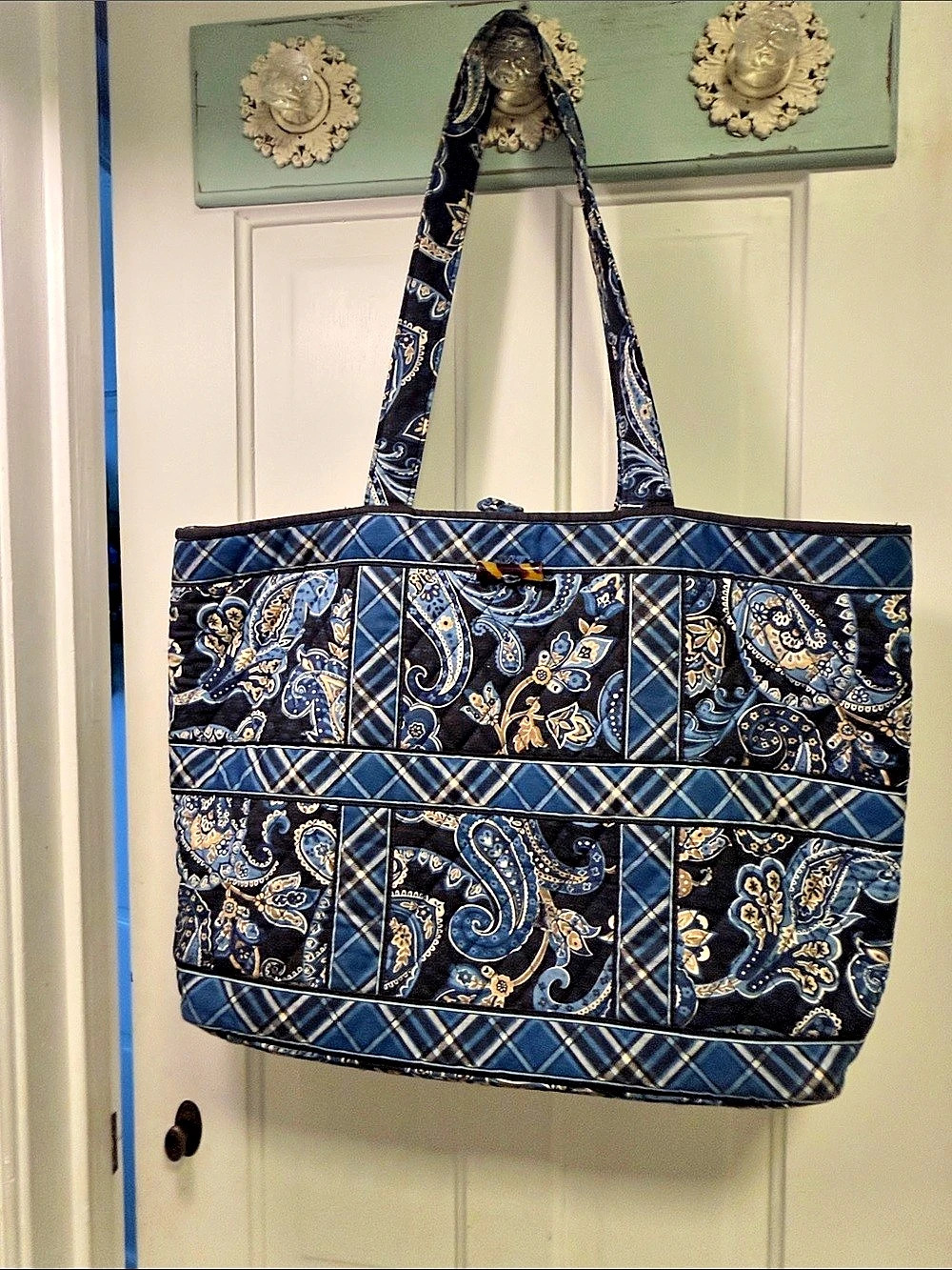 Vera Bradley Windsor Navy Tote Bag Paisley Blue & Black